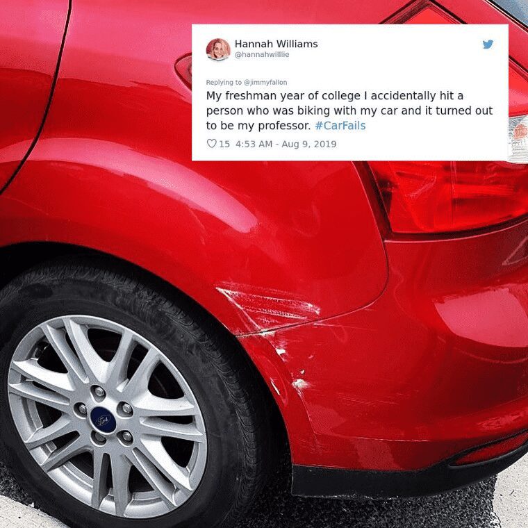 A tweet about accidentally hitting a professor on a bike