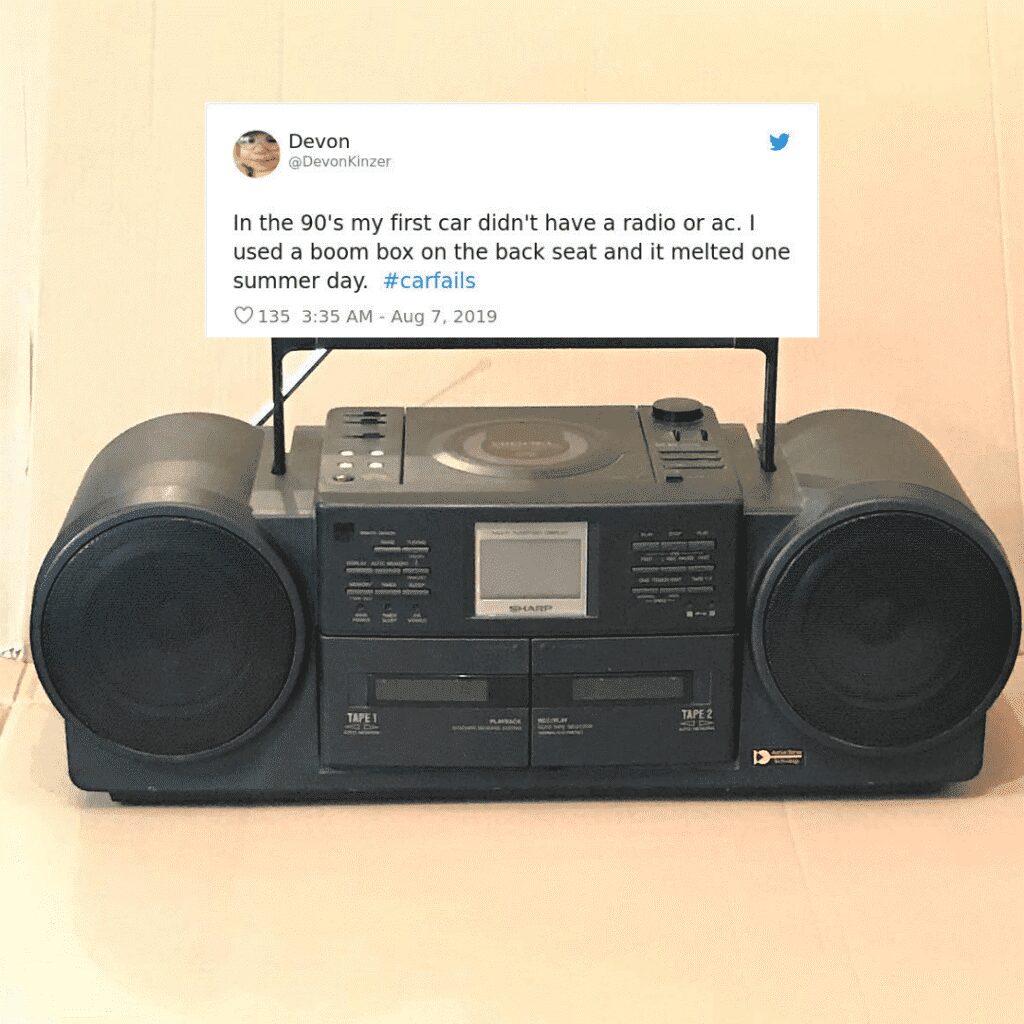 A tweet about a boombox melting inside a hot car