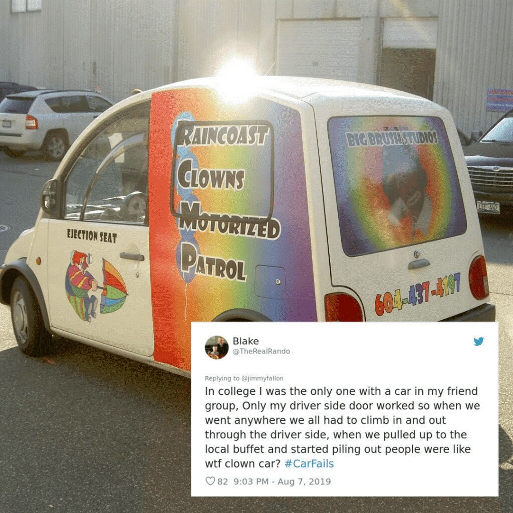 A tweet about a car with only one working door