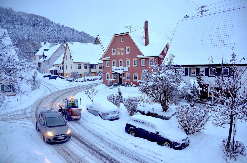 snowy road in tieringen baden wurttemberg