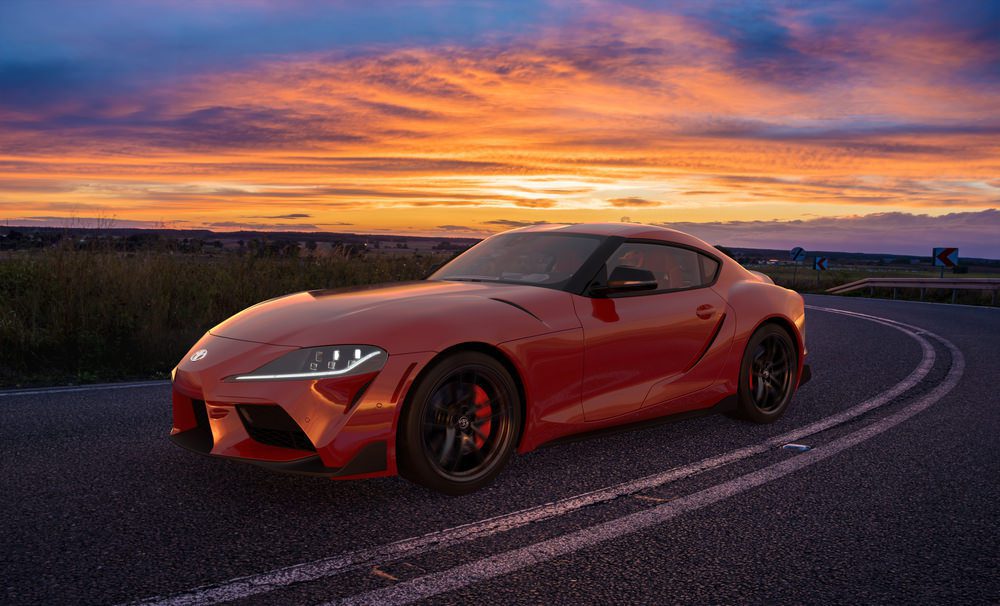 szczecin,poland september,2020:toyota,supra,during,a,dynamic,drive,on,a,scenic