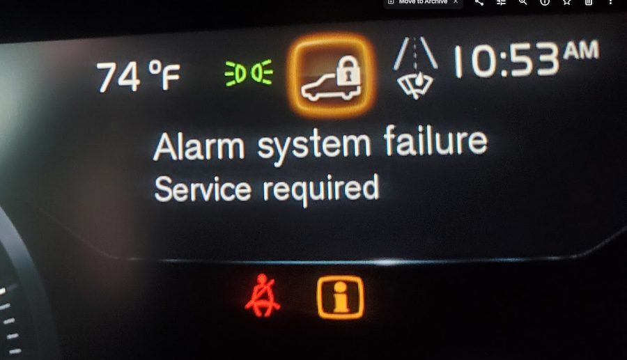 volvo alarm system failure service required