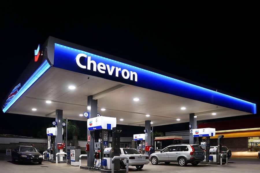 chevron gas station at night