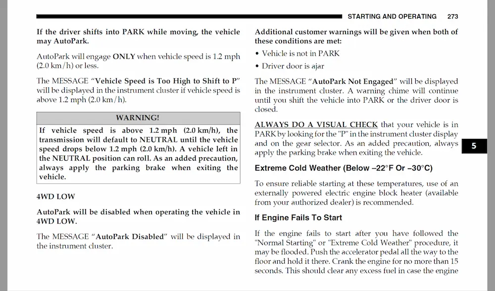 AutoPark Not Engaged