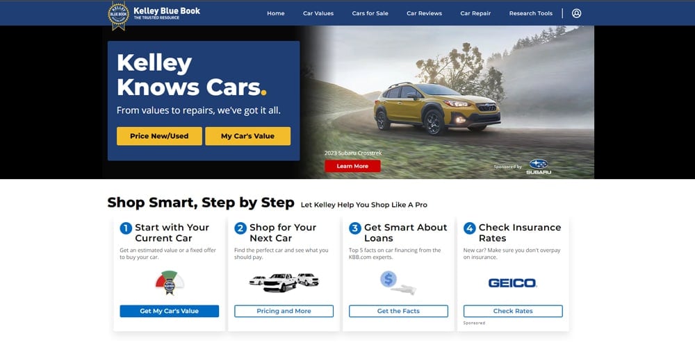 Kelley Blue Book used car website and valuation platform