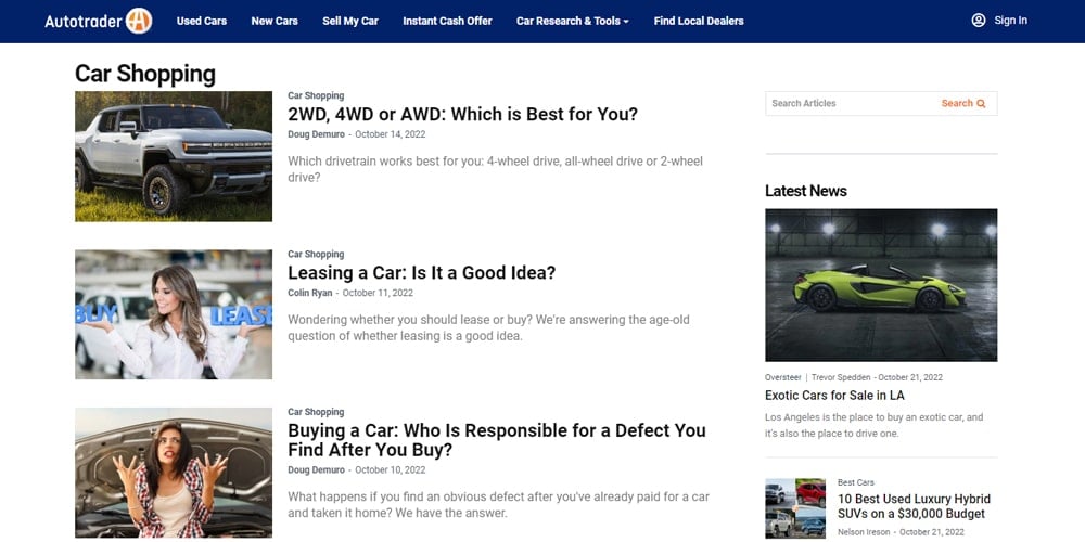AutoTrader used car marketplace homepage
