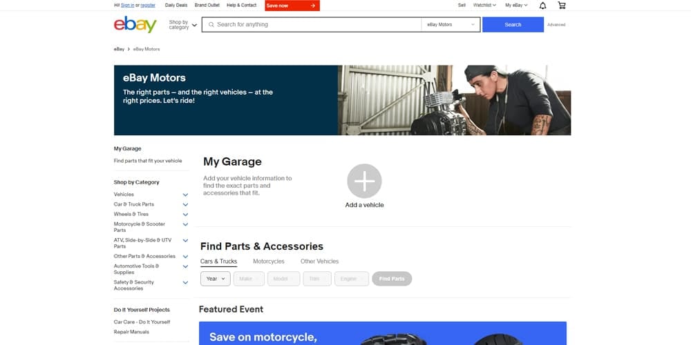 eBay Motors used car listings and auction platform