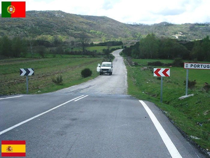 aerial view of the stripe border between portugal and spain