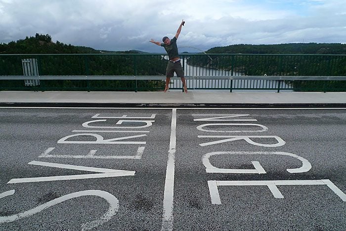 bridge over a river forming part of the norway-sweden border on the svinesund road