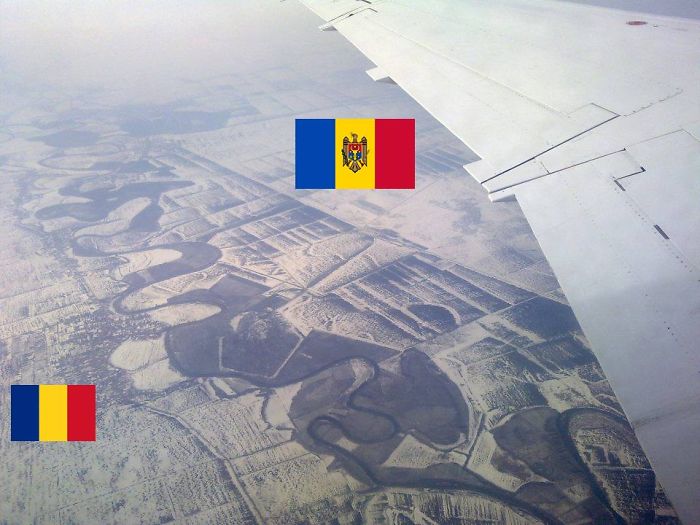 aerial view of the winding river prut forming the border between romania and moldova