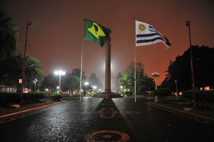 peace border obelisk in the international square between brazil and uruguay