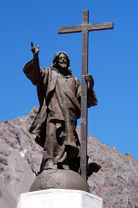 christ the redeemer of the andes statue on the argentina-chile border in the mountains