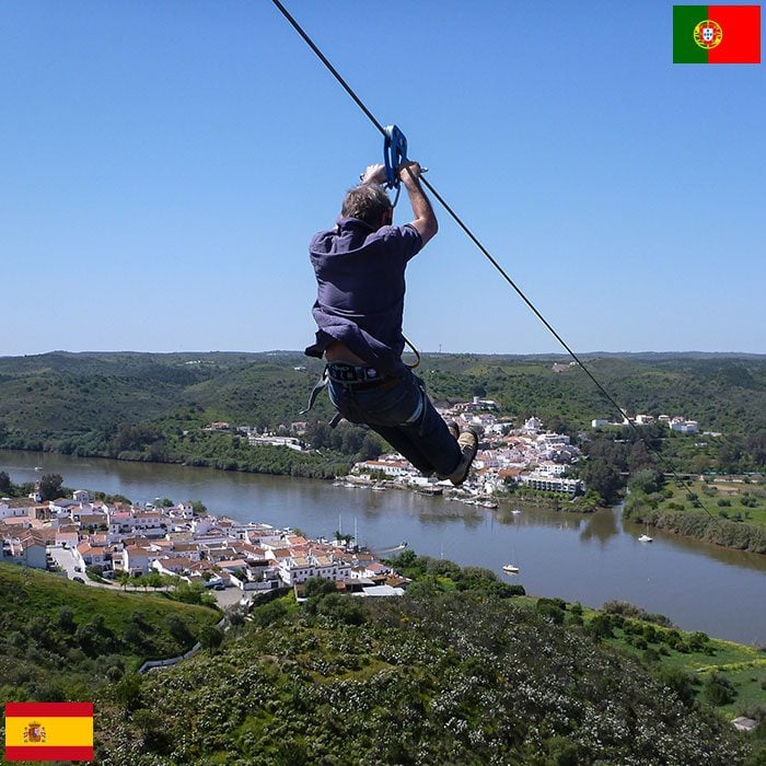 zipline crossing from spain to portugal over the guadiana river