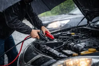 car battery jumpstart rain