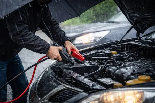 car battery jumpstart rain